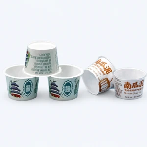 Four decorated dessert cups showing different printed designs