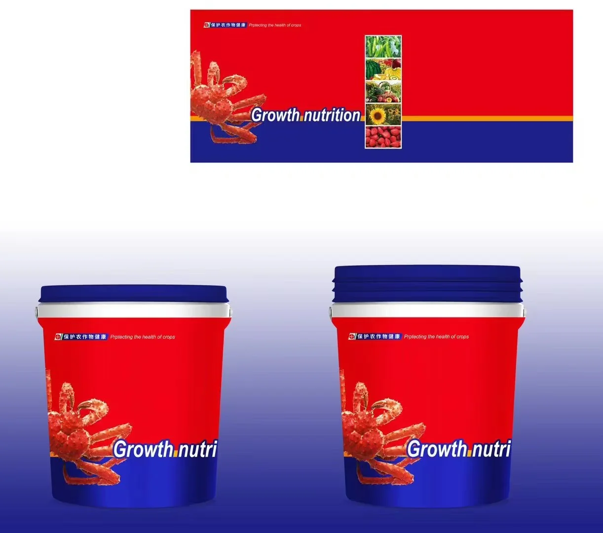 Printed label layout alongside decorated round pails